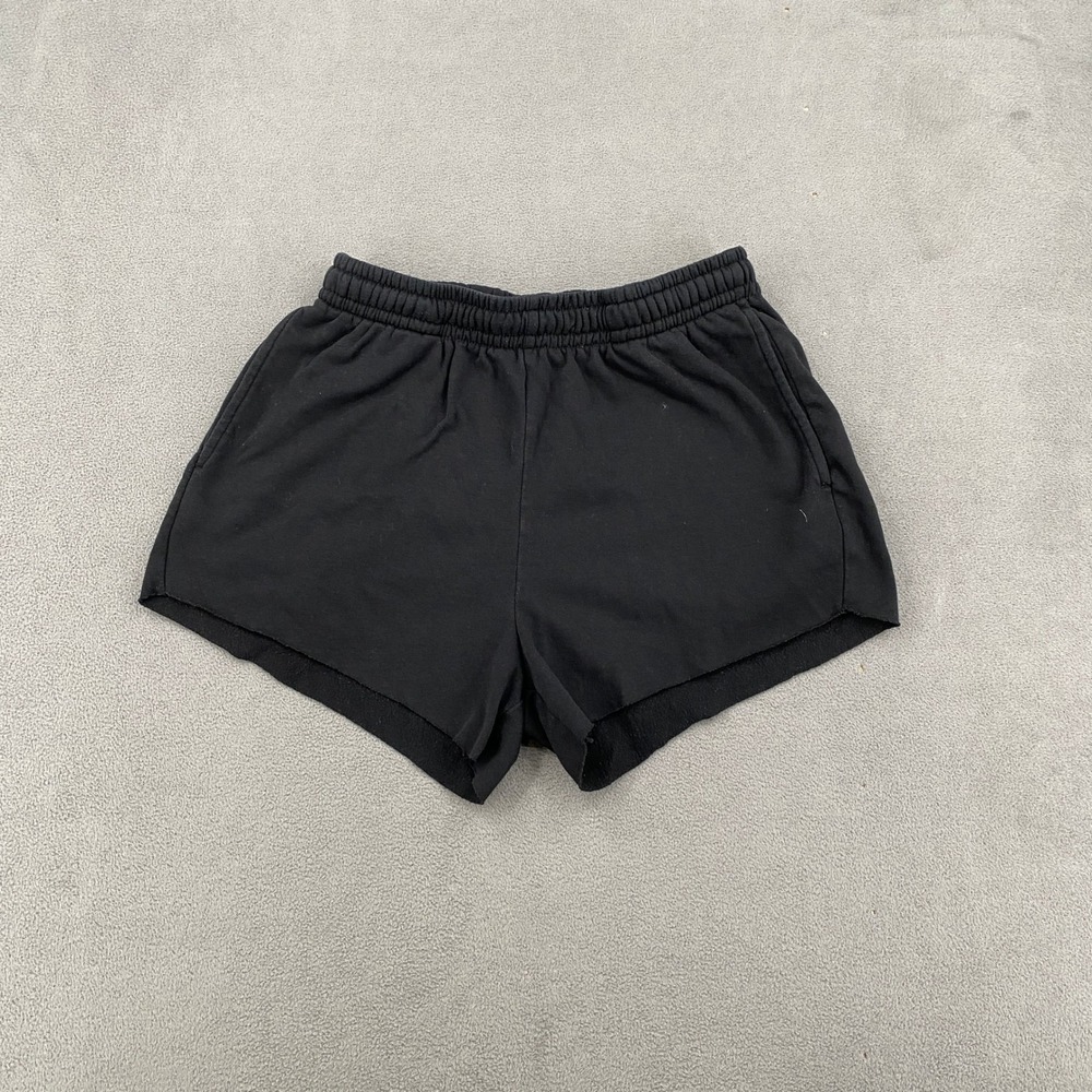 Black Fleece Lined Lounge Shorts Elastic Waist Raw Hem Athleisure Small
